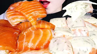 ASMR GIANT SALMON SUSHI, SALMON SASHIMI, CREAM SAUCE/연어 먹방, 연어회 먹방, 대왕 연어초밥, 크림 연어 먹방 MUKBANG