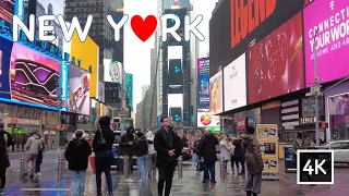 New York City, Midtown Manhattan City Walk Tour, Times Square, Broadway, 4K Travel