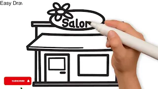 How to Draw Salon Building for Kids, Salon Easy Drawing, Draw Easy Sketch of Salon