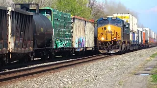 CSX Train Stops In Front Of Me + Blocks Crossing! 2 Trains Pass Stopped Train! CP Navy Heritage Unit