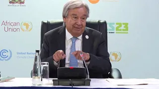 United Nations Secretary-General Antonio Guterres calls on the world to step up climate action and m