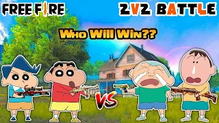 Shinchan and kazama vs masao and bochan in free fire 2v2 custom 😱🔥 | Shinchan playing free fire 😂