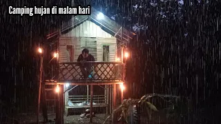 Camping di guyur hujan deras semalaman// bermalam di cabin bambu yang hangat