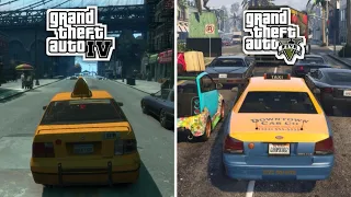 GTA 4 vs GTA 5 Taxi rides (which one has the better AI?) side by side comparison