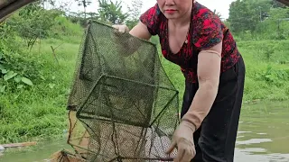 Floating water season. Pull baskets of shrimp and fish. They nest big shrimp and fish