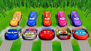 Mega Pits with Zombie Pixar Cars Transform Lightning McQueen Into Mcqueen.EXE! BeamNG.Drive Battle!