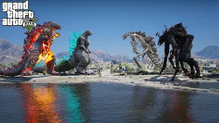 Nuclear Godzilla, Godzilla Minus One vs Cleric Muto, Skeleton Godzilla - The New Empire ( GTAV Mod )