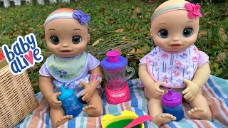 BABY ALIVE real as can be baby twins Feeding and changing at Park 🥦