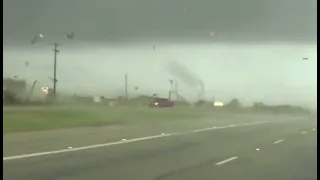 Built like a rock. Guy drives away after being flipped by tornado in Elgin, Texas. 3/21