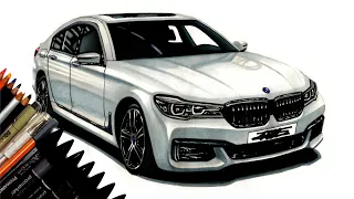Realistic Car Drawing - BMW 7 Series G11 - Time Lapse - Drawing Ideas