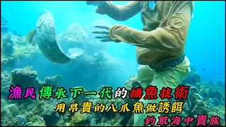 漁民傳承下一代的捕魚技術，用昂貴的八爪魚做誘餌，釣取海中貴族。 《活在當下》