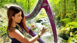 Relaxing harp and nice stream, birdsong, Zen music relaxation, nature, peace, meditation