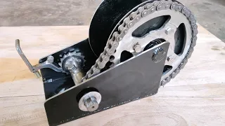 crazy diy !! A MANUAL PULLEY made from used motorbike gears and a must try!!