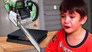 he got GROUNDED then dad destroys PS4.. (fortnite)