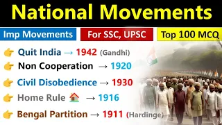 Indian National Movement | Top 100 MCQs | All National Movement In India | BPSC Tre 3.0 | SSC, CHSL