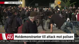 Motdemonstranter attackerar polisen - Nyheterna (TV4)