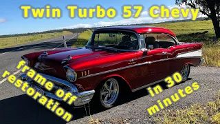 1957 Chevy Frame-off Restoration | 8 years in 30 minutes | Do you rate this twin turbo ride?