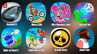 Mommy Long Legs,Brawl Stars,Hills of Steel 2,SuperHero Run,Asphalt 8,Мама Длинные Ноги