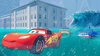 PIXAR CARS vs MEGA FLOOD mod in BeamNG.drive