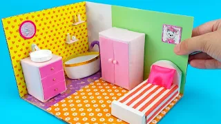 DIY Miniature Cardboard House with swimming pool Kitchen, bedroom, living room with a polymer clay