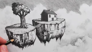 How to Draw a House in Perspective on a Floating Island