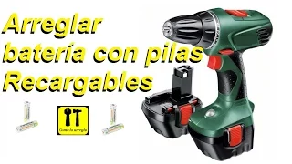 reparar bateria taladro atornillador bosch con pilas AA recargables