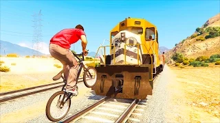 ТРЮКИ С ПОЕЗДОМ НА ВЕЛОСИПЕДЕ BMX - GTA 5 ТРЮКИ