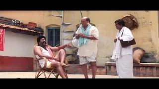 Tennis Krishna Comes to Do B.C Patil Haircut | Comedy Scene | Kaurava Kannada Movie | Bank Janardhan