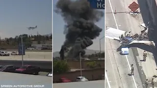 Video: Plane crashes into pickup truck on 91 Freeway in SoCal, bursts into flames l ABC7