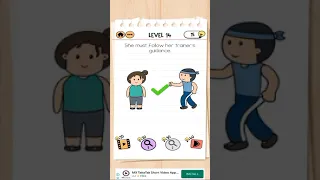how to solve brain test 2 level 14 fitness with Cindy | she must follow her trainer's guidance