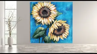 EASY Sunflower Painting for Beginners/ Step by Step Canvas /Texture /MariArtHome