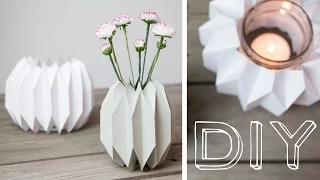 DIY - geometrische Vase & Windlicht im Origamidesign falten