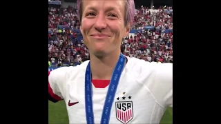 USWNT  celebrating on the pitch after the they win FIFA 2019 World Cup