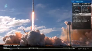 Моменты старта и посадок SpaceX Falcon Heavy