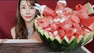 ASMR 수박 빙수? 화채? 팝핑보바 먹방 WATERMELON POPPING BOBA ICE FLAKE EATING SOUNDS MUKBANG