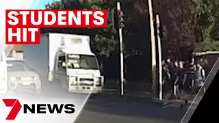 Shocking dashcam of the moment truck ploughs into students at Marryatville | 7NEWS