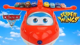 Jett and Lightning Mcqueen takeoff on the New Super Wings Takeoff playset