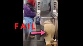 Fat Girl Stuck in Subway turnstile