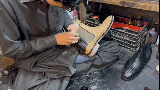 Making HANDMADE Woven Leather Chelsea Boots From START to FINISH Hand Dyed & Stitching PART 3 of 3