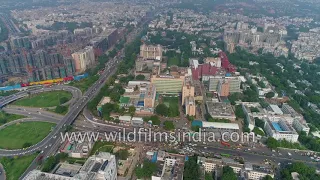 Delhi aerial view of AIIMS, Safdarjung hospital, Ring Road and city