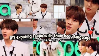 Taejin / JinV: BTS exposing Taejin with their body language and reaction