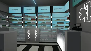 Modern Small Pharmacy Interior Design with a small Dr. Chamber inside