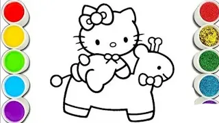 Hello kitty with horse drawing for kids and toddlers painting coloring