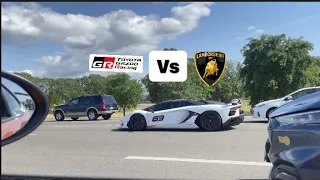 Toyota GR86 vs Lamborghini Aventador SVJ roll race | car meet