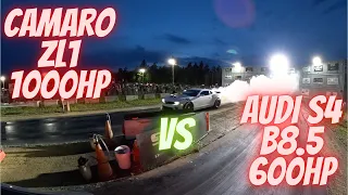 Drag Race Camaro ZL1 1000hp on Hoosier VS Audi S4 B8.5 600hp (360 camera)