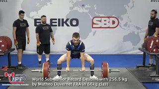 World Sub-Junior Record Deadlift with 256.5 kg by Matheo Duvernet FRA in 66kg class