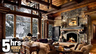 Winter Christmas Screensaver HD 5 hours - Snow falling, Fire crackling sound, Cosy Log Cabin