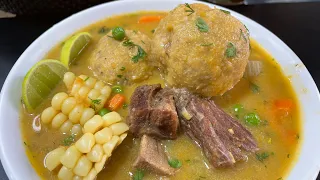 CALDO DE BOLAS DE VERDE  Con COSTILLA DE RES