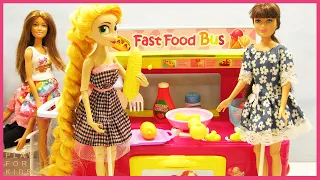 Play with Barbie Doll & Fast food bus - Toys For Kids