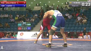 BRONZE FS - 86 kg: U. ISMANOV (UZB) df. A. DAULETBEKOV (KAZ), 8-6